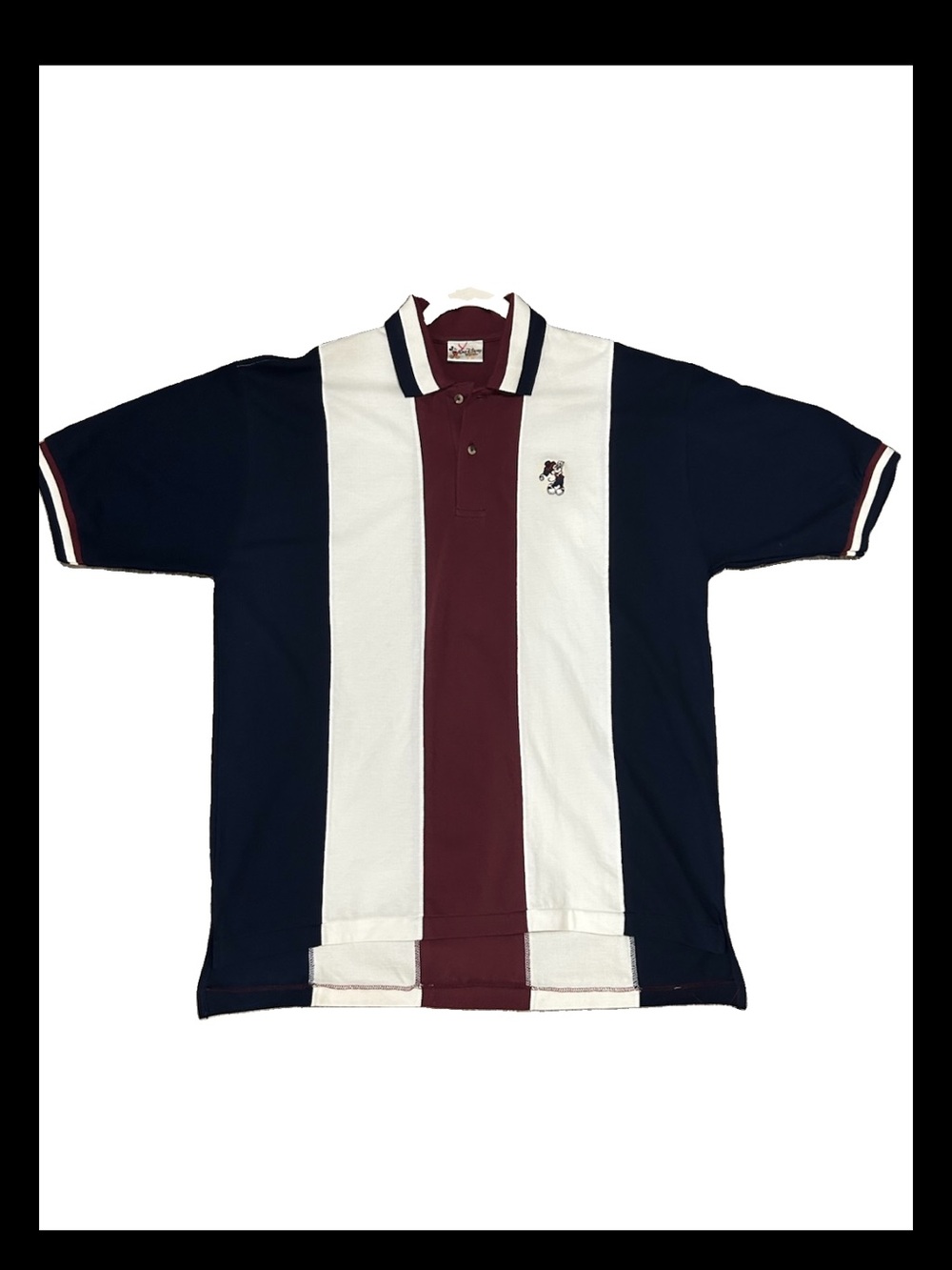 Vintage Disney Men's Polo - Navy, White & Burgundy Stripes
